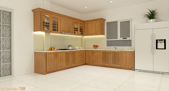 tủ bếp đơn giản gỗ tự nhiên
