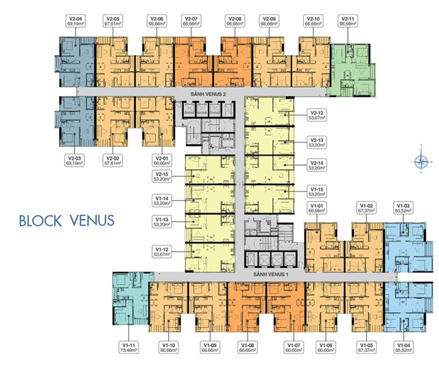 Mặt bằng block Venus tầng điển hình 6-18, 20-34