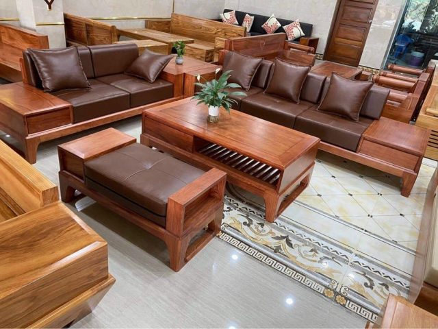 bộ ghế sofa gỗ chữ U hiện đại