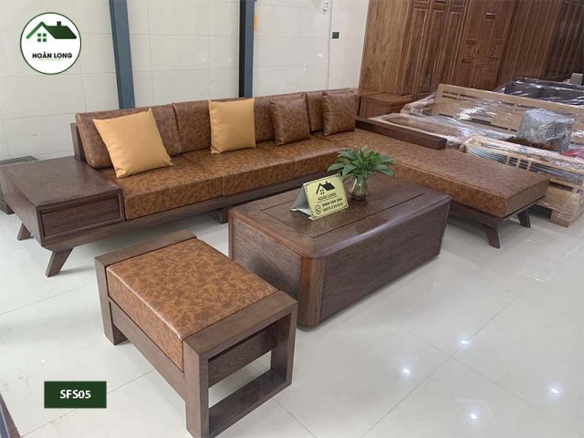 sofa gỗ góc chữ L cho gia đình