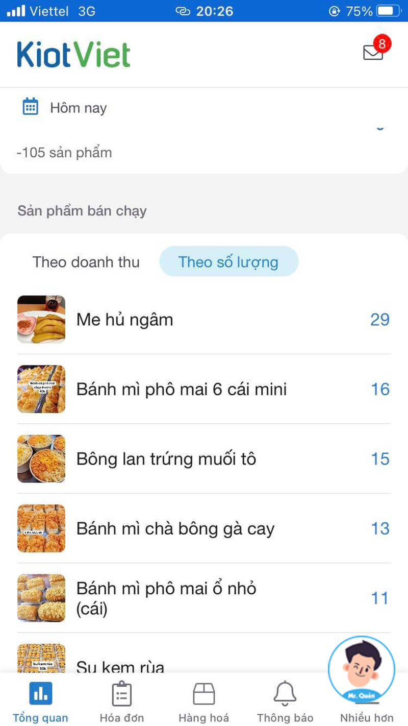 Báo cáo số lượng hàng bán tiệm bánh