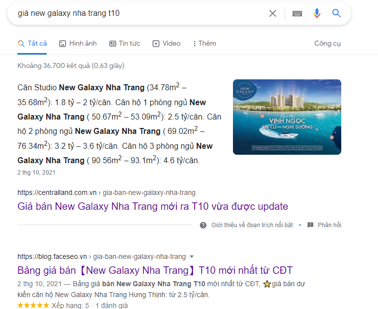 Bảng giá bán căn hộ New Galaxy Nha Trang từ google