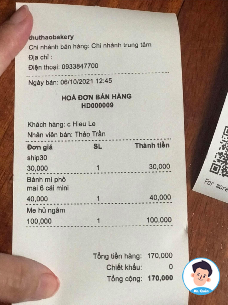 Hóa đơn tiệm bánh