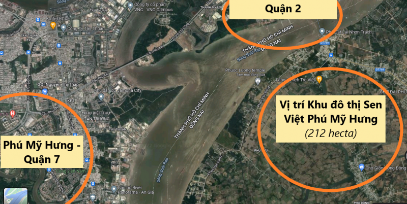 Vị trí dự án Sen Việt Phú Mỹ Hưng nhìn tù Google Maps