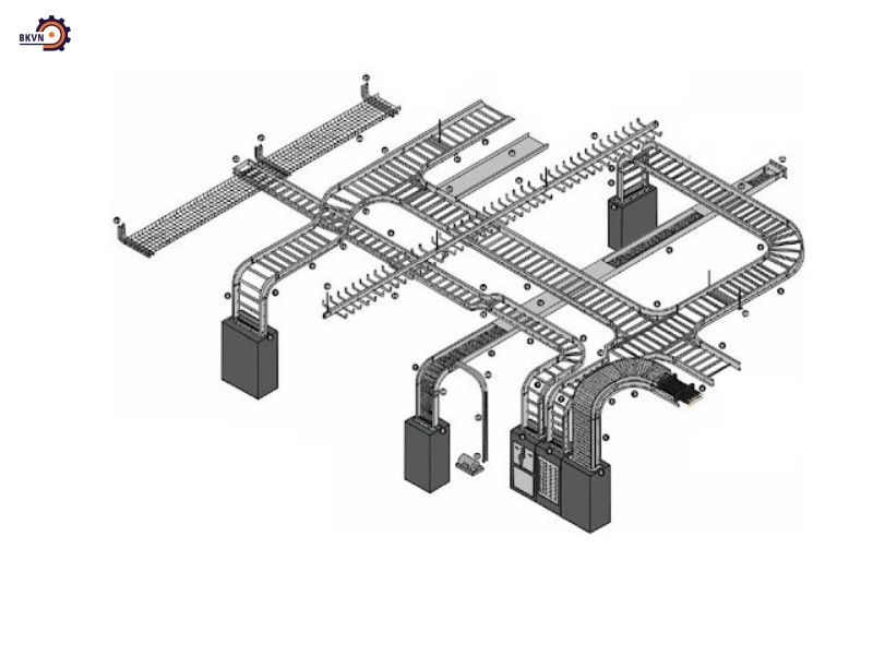 Mô hình lắp đặt thang máng cáp bk điện tiêu chuẩn