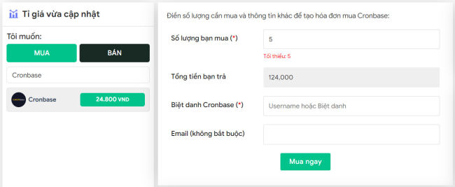 Đặt đơn mua Cronbase trên sàn MuaBanUsdt