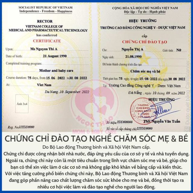 Chứng chỉ đào tạo chăm sóc mẹ và bé sau sinh