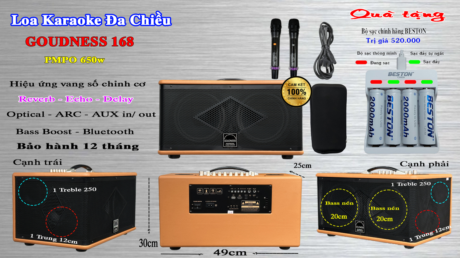 Loa karaoke xách tay công suất lớn Goudness 168