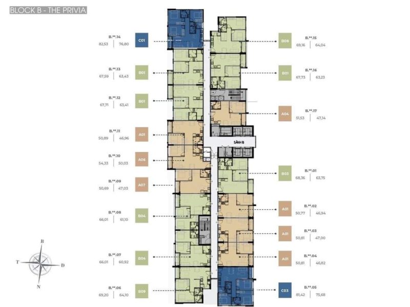 Mặt bằng Block A dự án The Privia Khang Điền