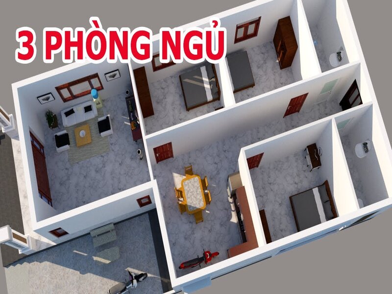 Thiết kế nhà 1 tầng 3 phòng ngủ 100m2