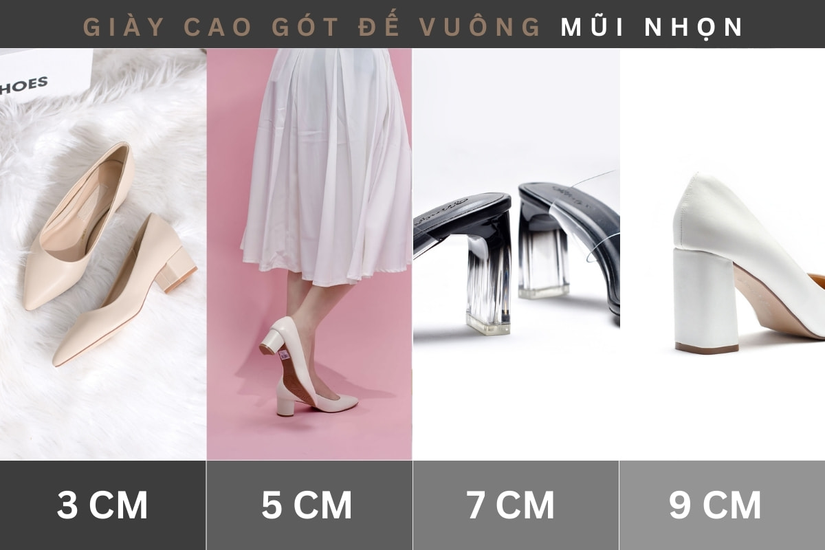 Giày Cao Gót Đế Vuông Mũi Nhọn