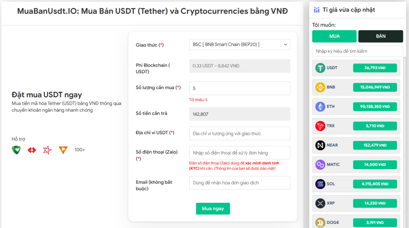 Phiếu đặt mua USDT