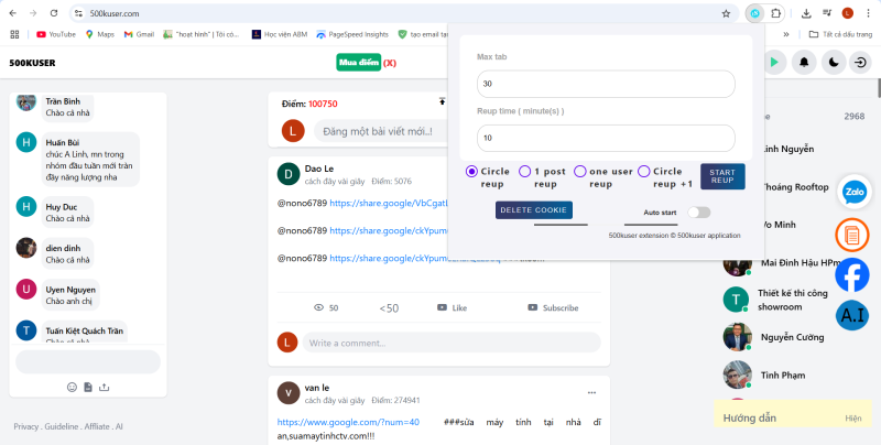 Giao diện hệ thống 500kuser