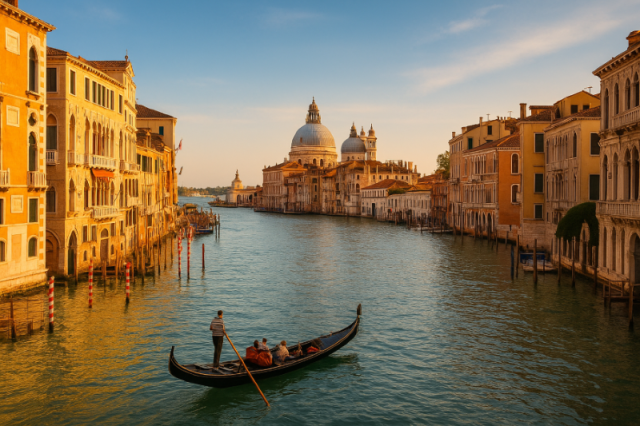 Venice với kênh đào và gondola