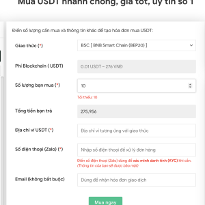 Điền đơn mua usdt