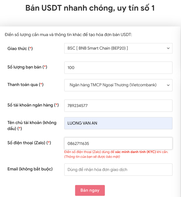 Hướng dẫn bán USDT Limotrade