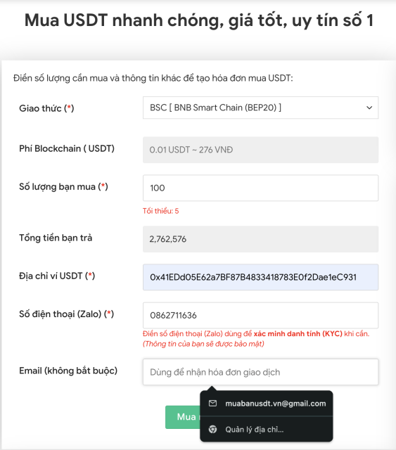 Hướng dẫn mua usdt Limotrade